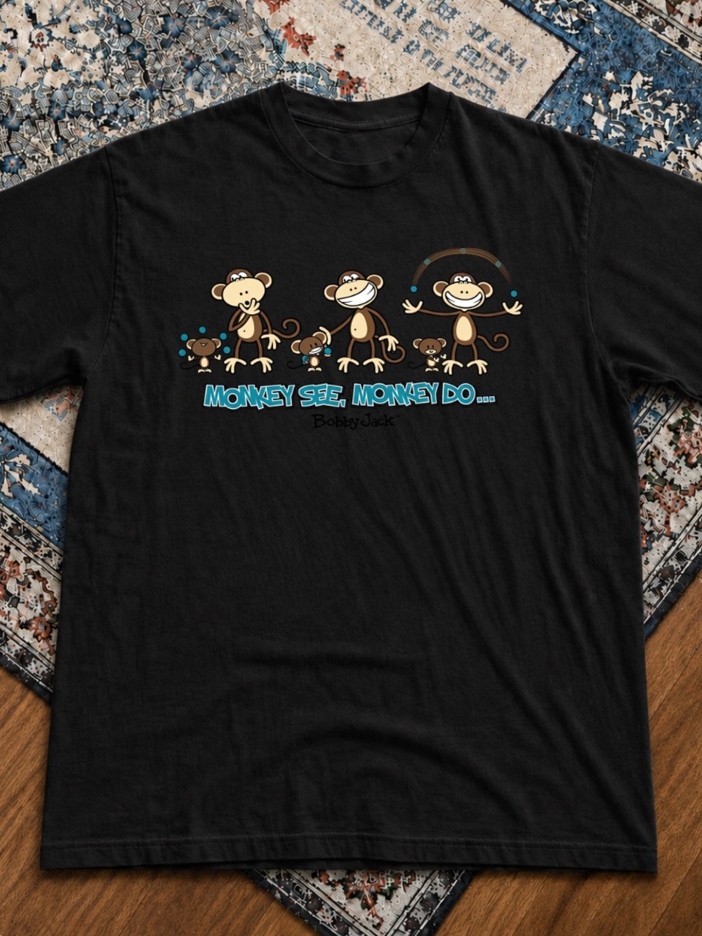 Gildan Black Short-Sleeve Tee with Playful Monkey Graphic